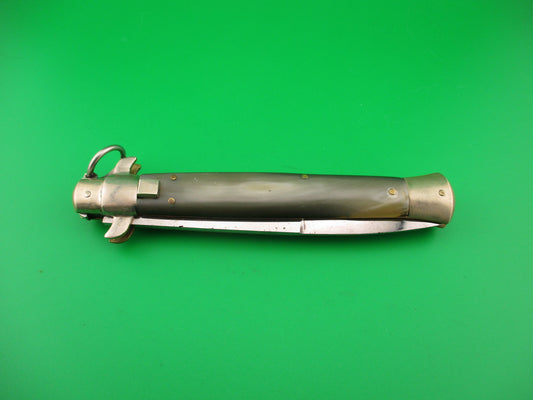 JTK 11 inch Custom Square button ring pull Brazilian horn automatic knife