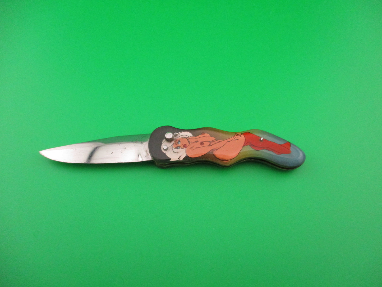 Russian Prison Knife Sexy woman white hair red stockings pinup switchblade knife vintage