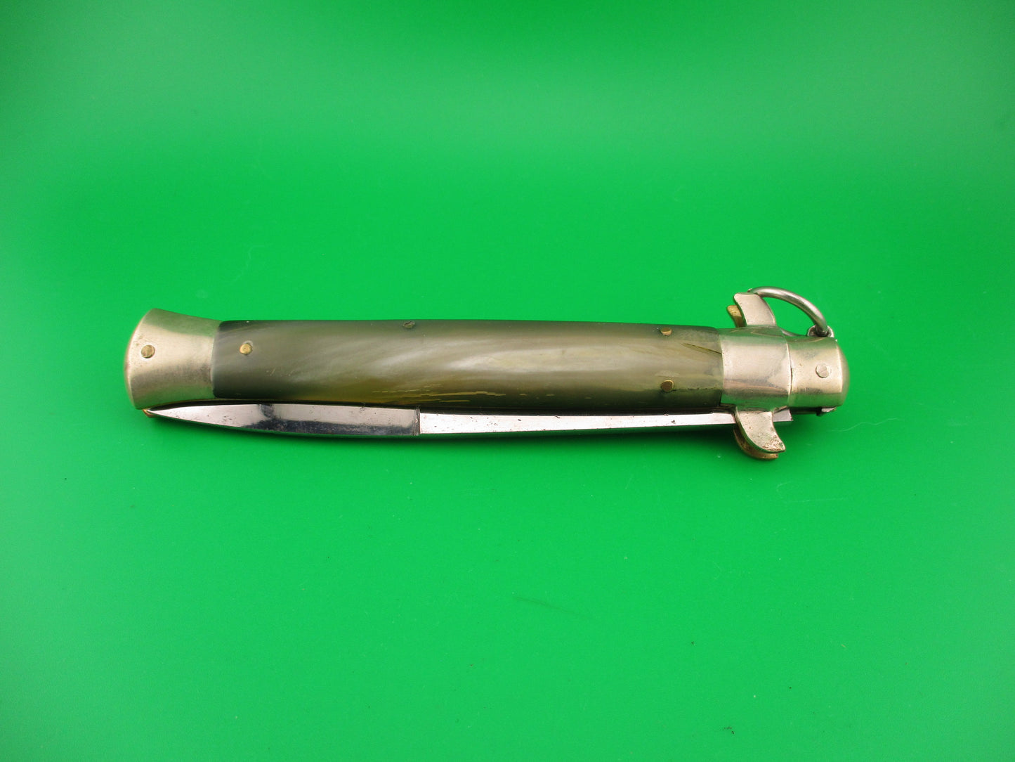 JTK 11 inch Custom Square button ring pull Brazilian horn automatic knife