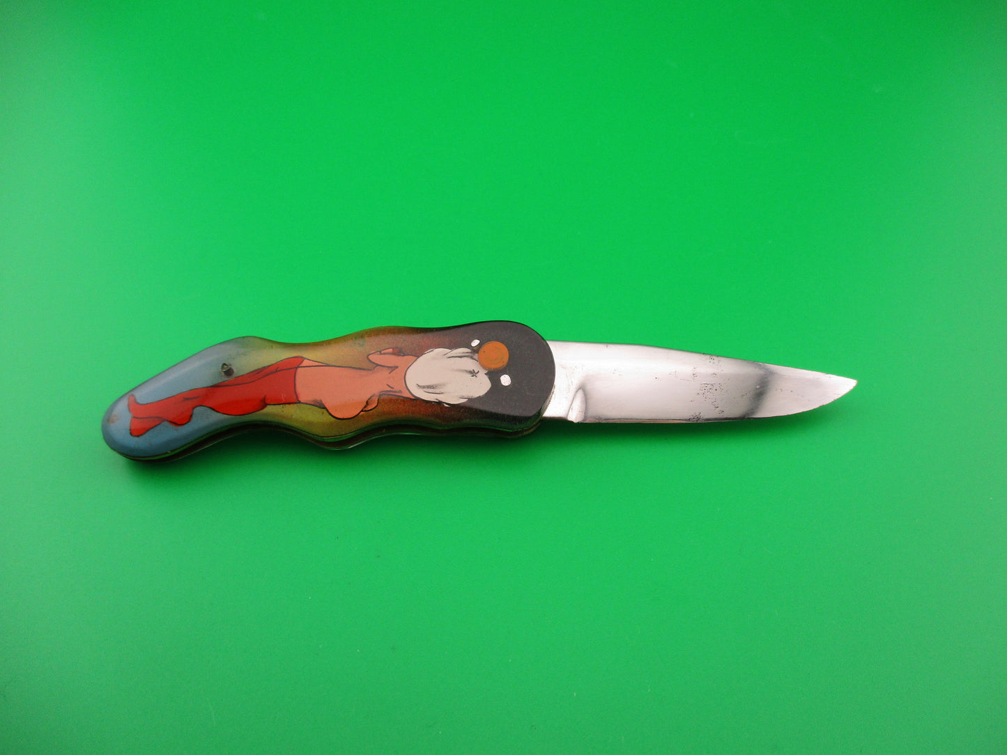 Russian Prison Knife Sexy woman white hair red stockings pinup switchblade knife vintage