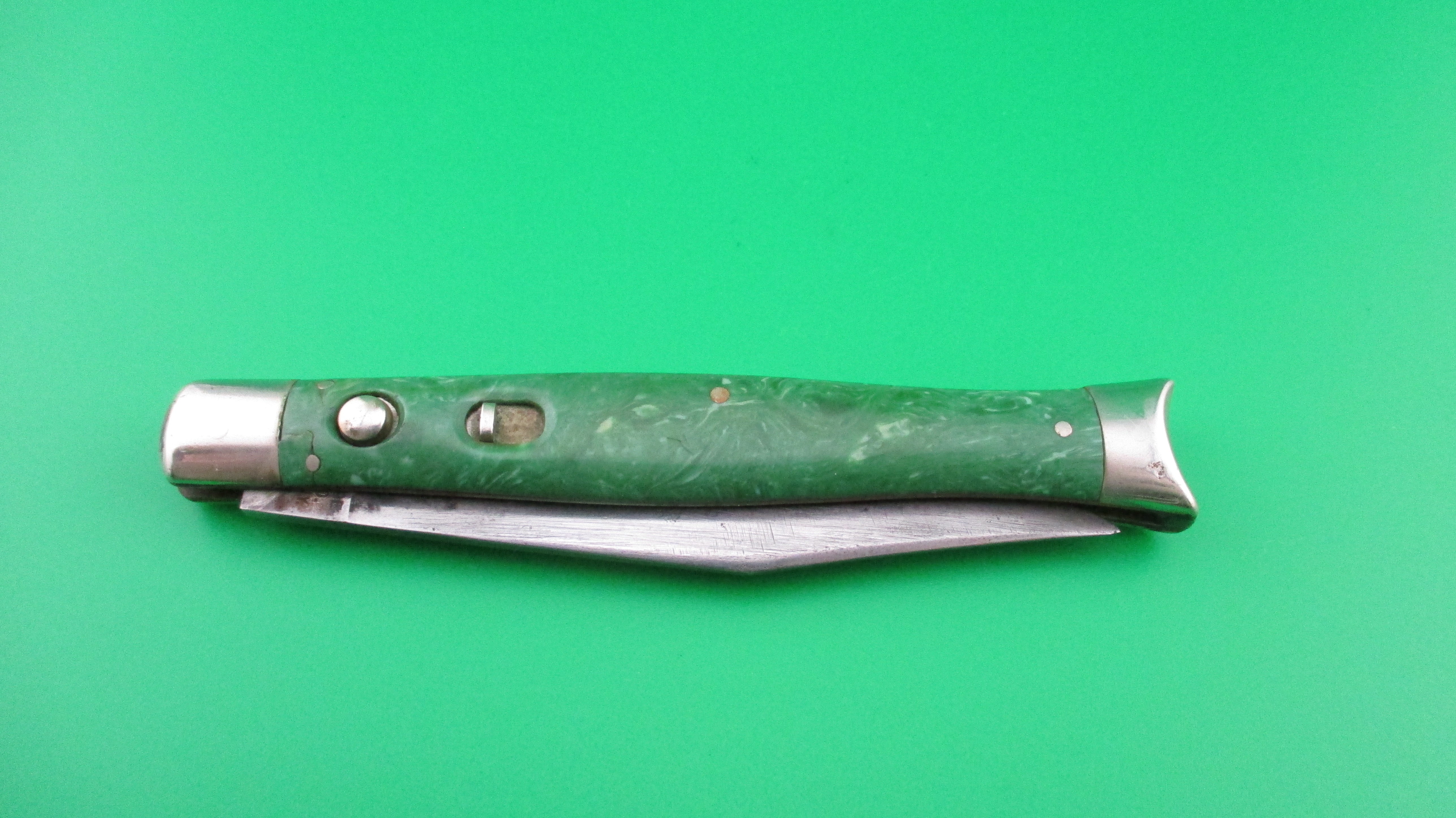 Switchblade Handle SCHRADE CUT CO Fishtail Green swirl handles Vintage switchblade knife ...