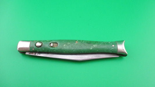 SCHRADE CUT CO Fishtail Green swirl handles Vintage switchblade knife