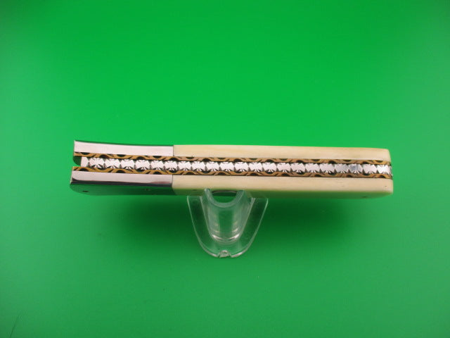 Custom 23cm Round flush button Dagger Smooth bone w filework automatic knife