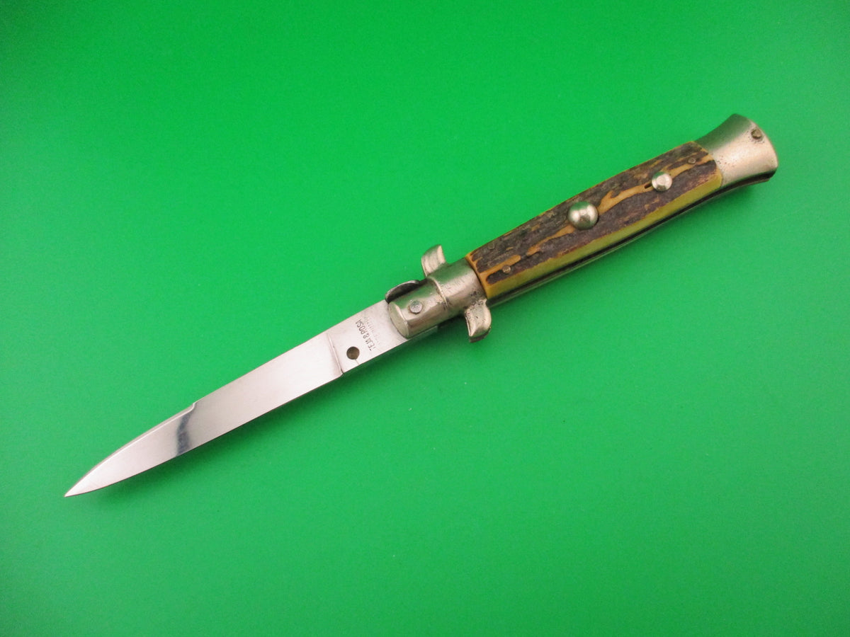 TEJA & ROSA 20cm Italian Picklock Stag Swedge 1950s vintage automatic knife