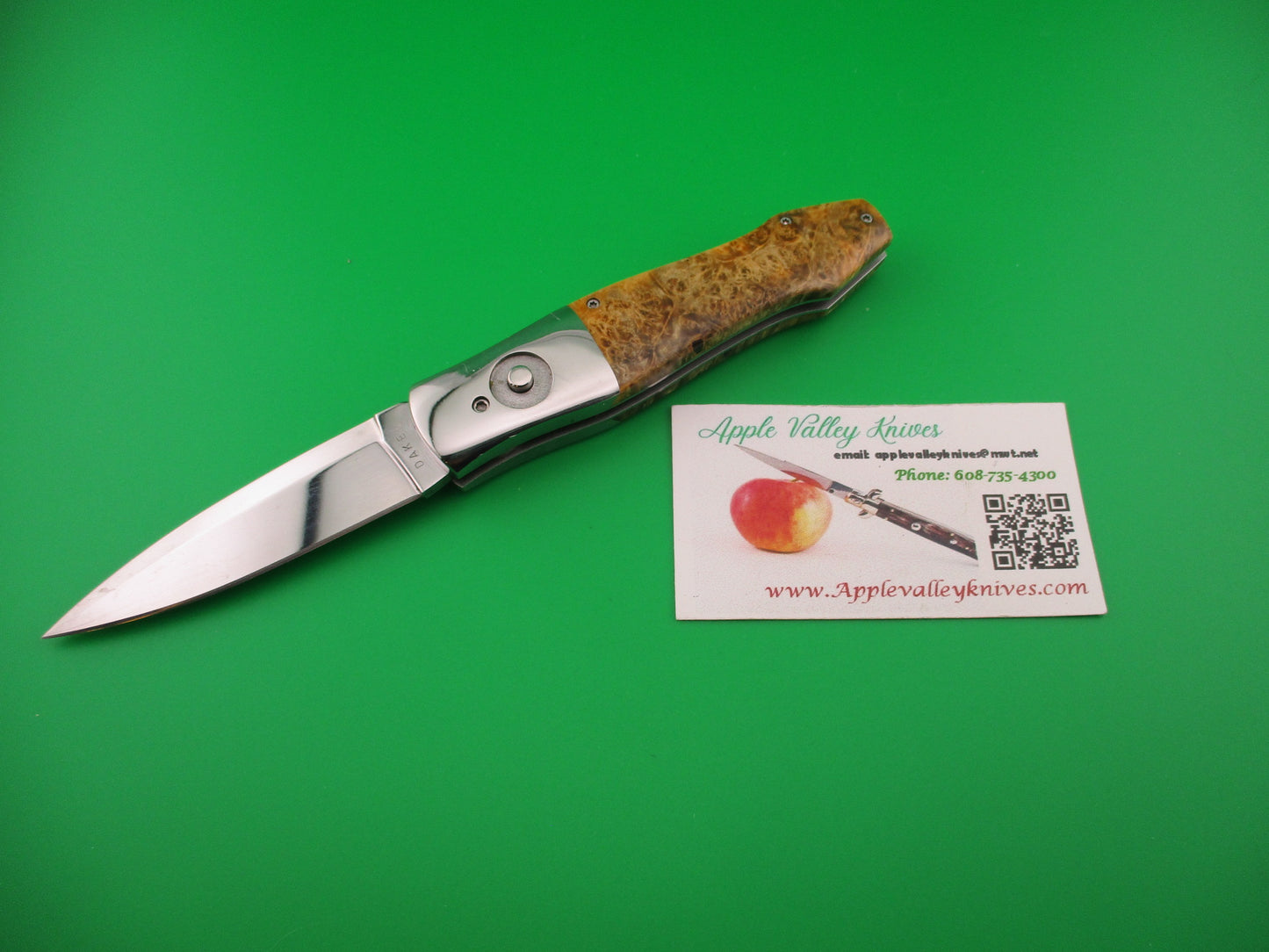 DAKE 92107 Custom Automatic Knife Burlwood Saber Drop point BoBc