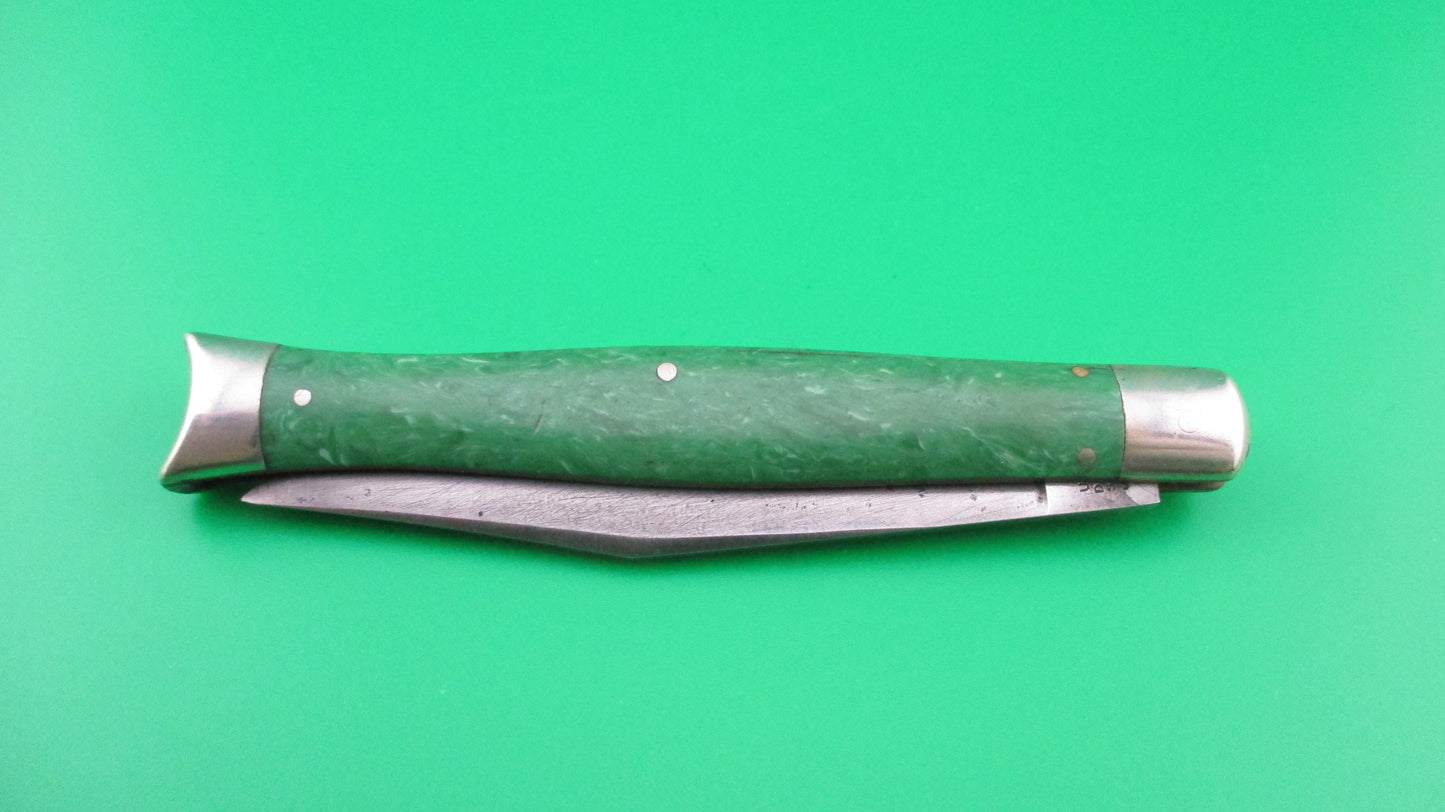 SCHRADE CUT CO Fishtail Green swirl handles Vintage switchblade knife