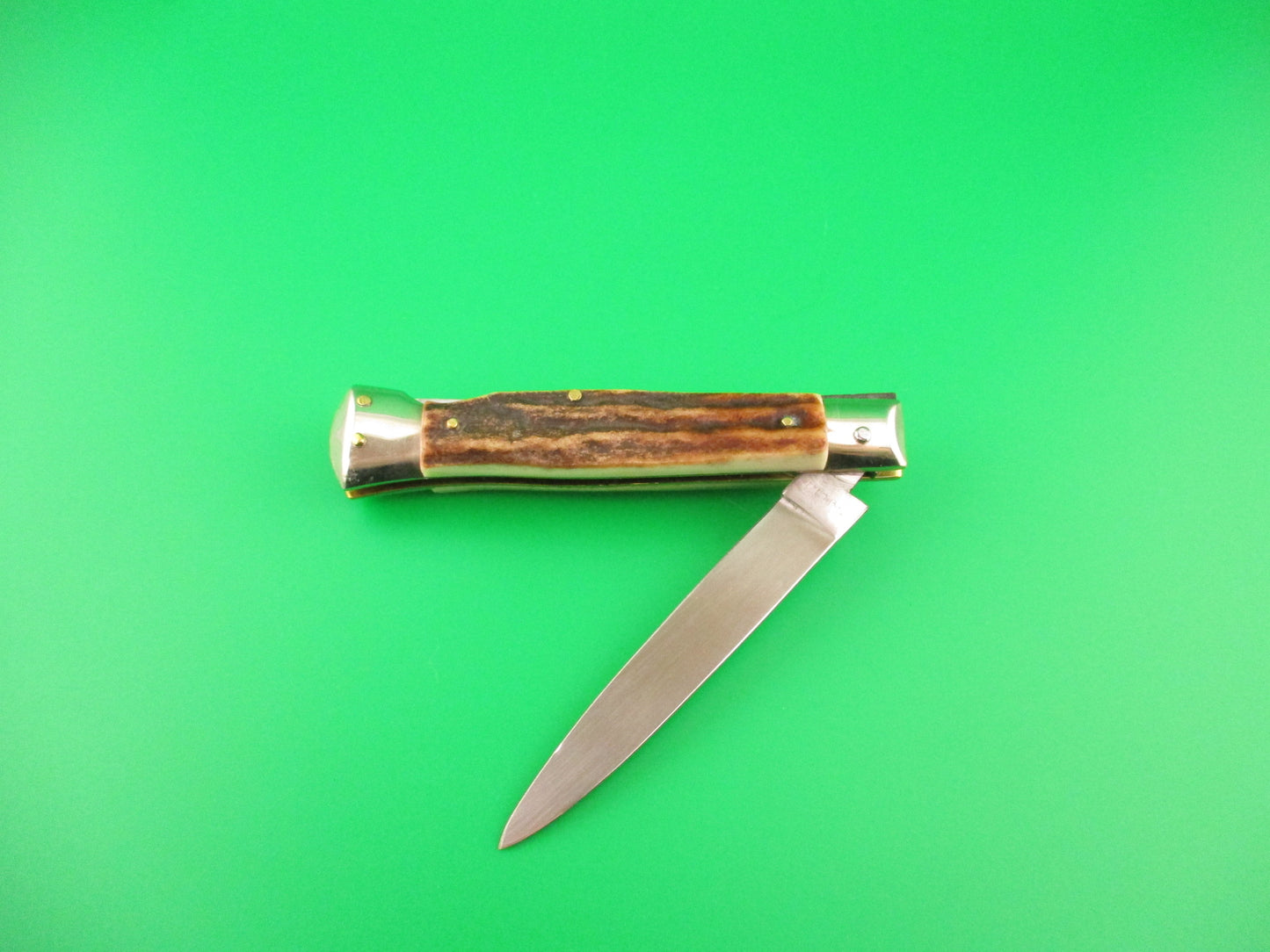 Rostfre 8 PATENT 18cm Italian Stag Lockback Rare Swinger style Automatic knife NOS Belgium