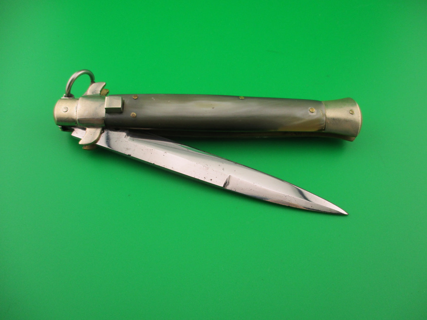 JTK 11 inch Custom Square button ring pull Brazilian horn automatic knife
