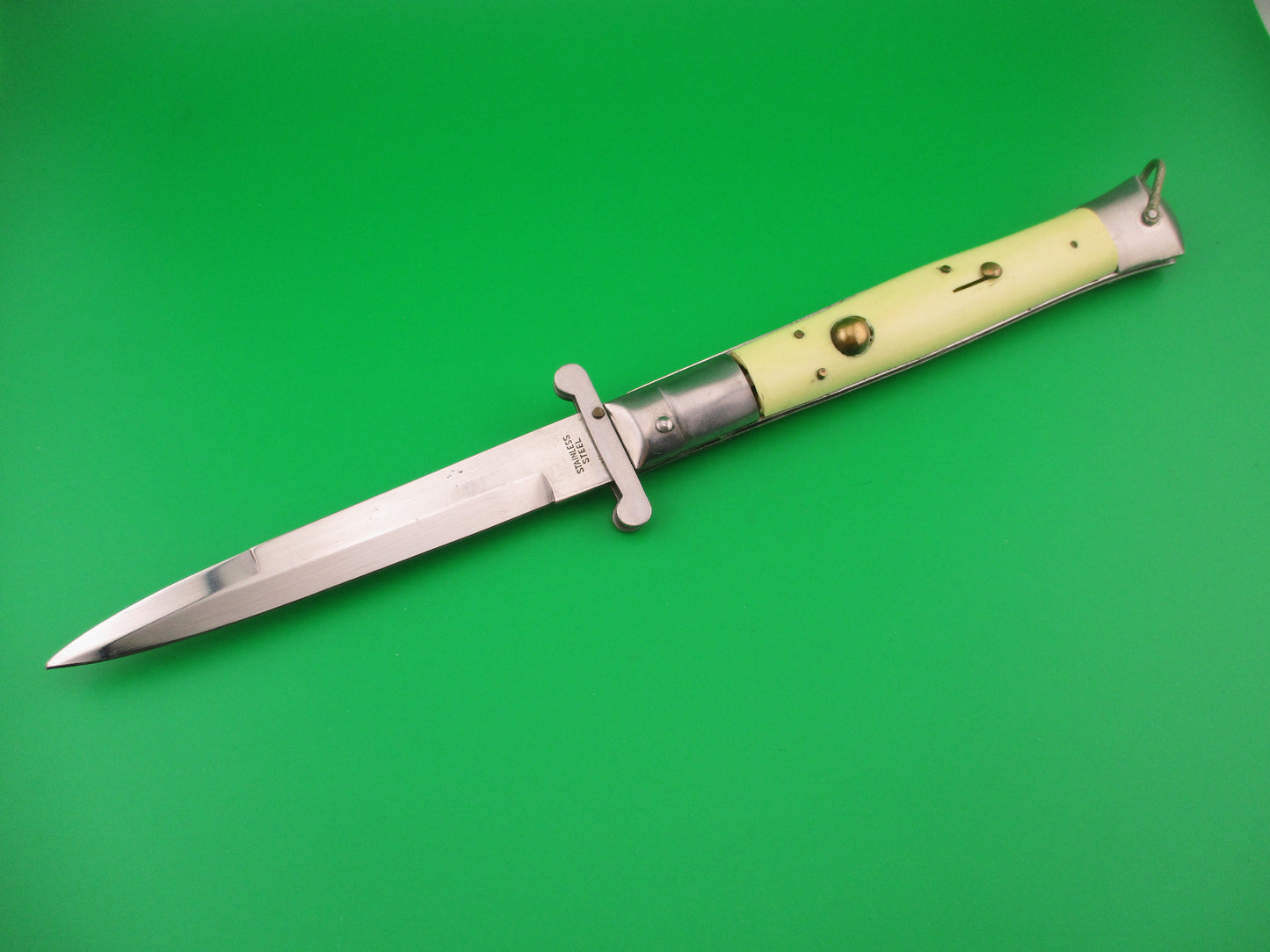 STAINLESS STEEL 27cm Japanese Rizzuto style Cream Swing guard vintage automatic knife