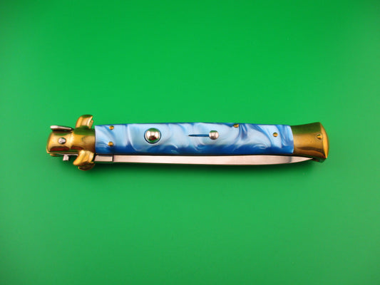 STILETTO ITALY 28cm Italian Stiletto Blue Pearlex & Brass Dagger vintage automatic knife