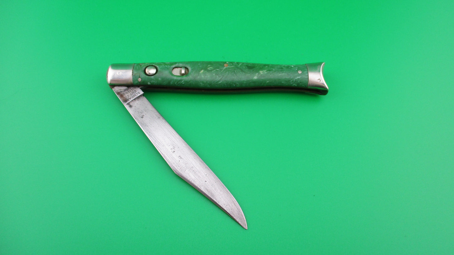 SCHRADE CUT CO Fishtail Green swirl handles Vintage switchblade knife