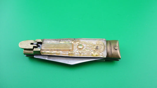 Japanese Bullfighter small 14cm White Gold Vintage lever switchblade knife Mexican Souvenir