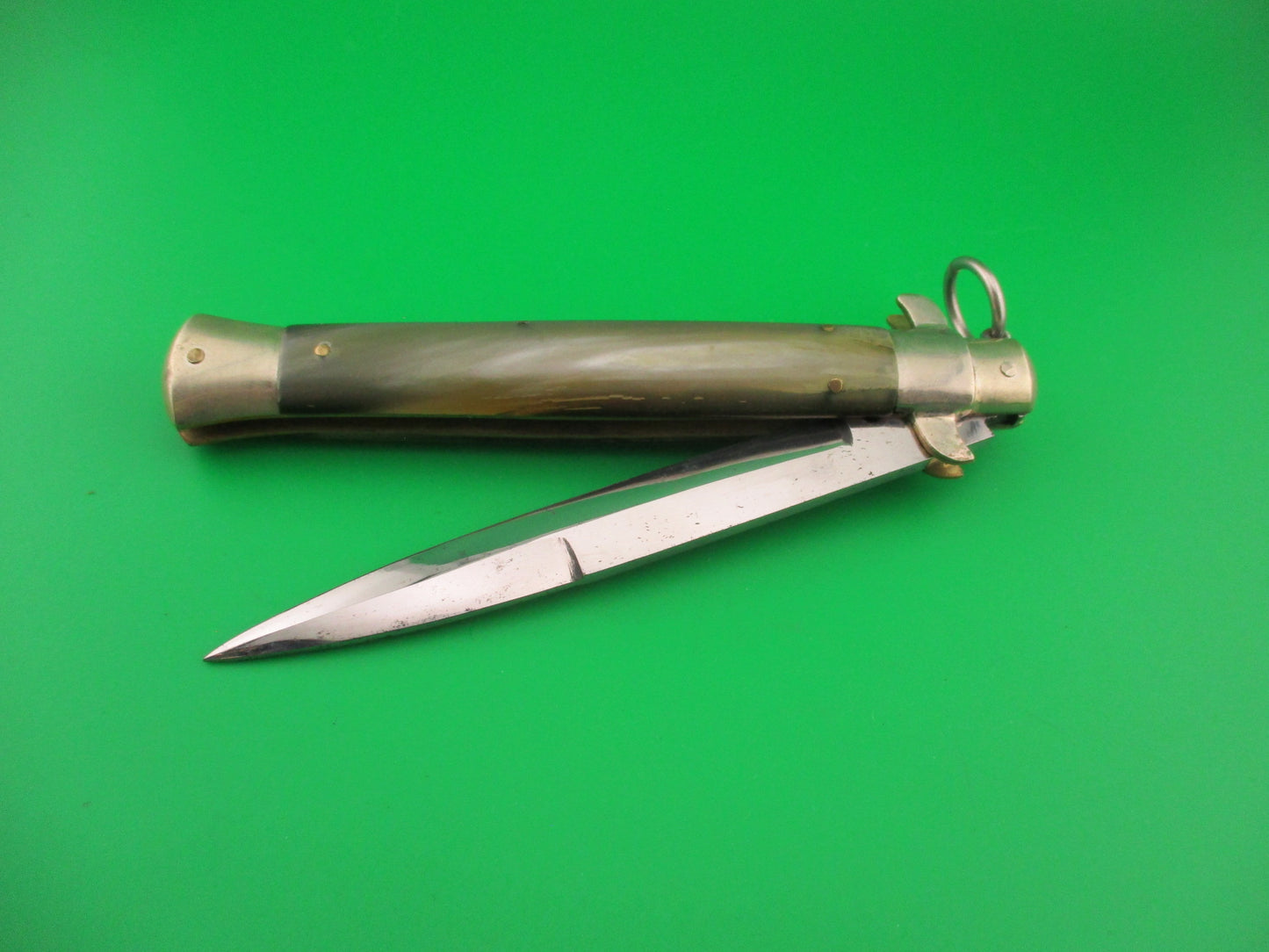 JTK 11 inch Custom Square button ring pull Brazilian horn automatic knife