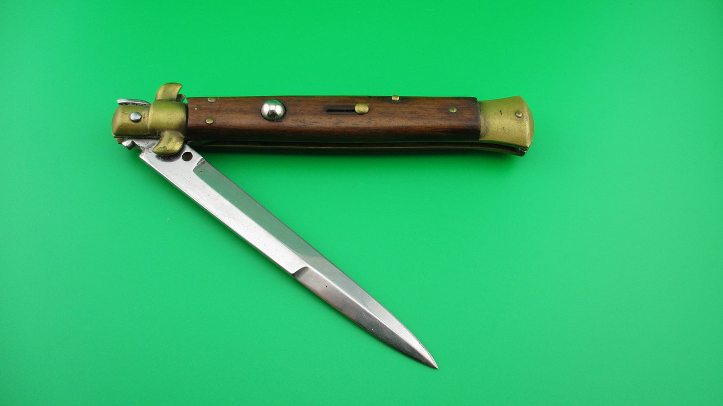 z B Rostfrei 28cm Italian Stiletto Swivel Bolster Wood Brass vintage automatic knife.