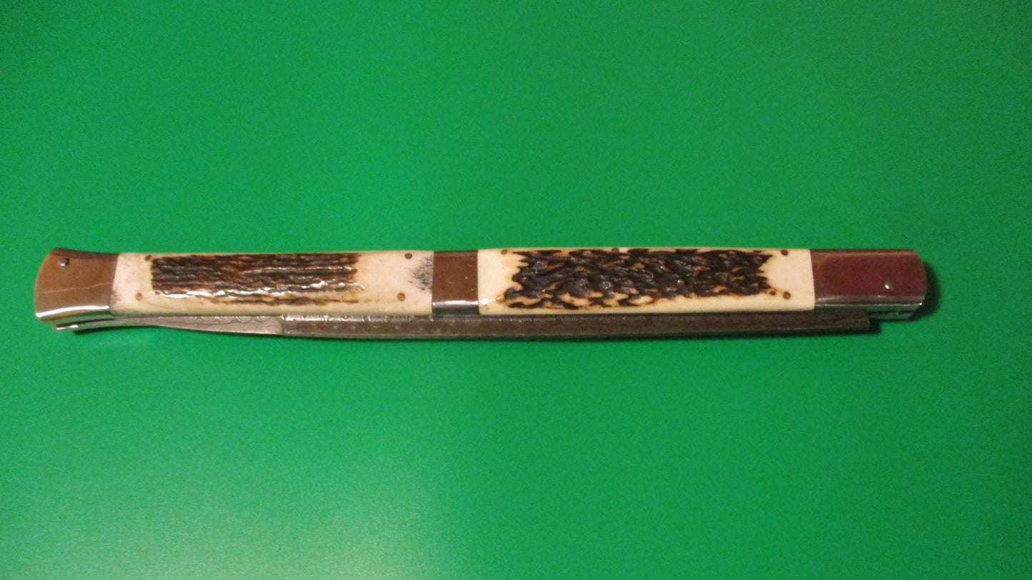 Large Custom 61cm (24 inch) Italian Prioletta HUGE Damascus & STAG Automatic knife Samir Ahmad