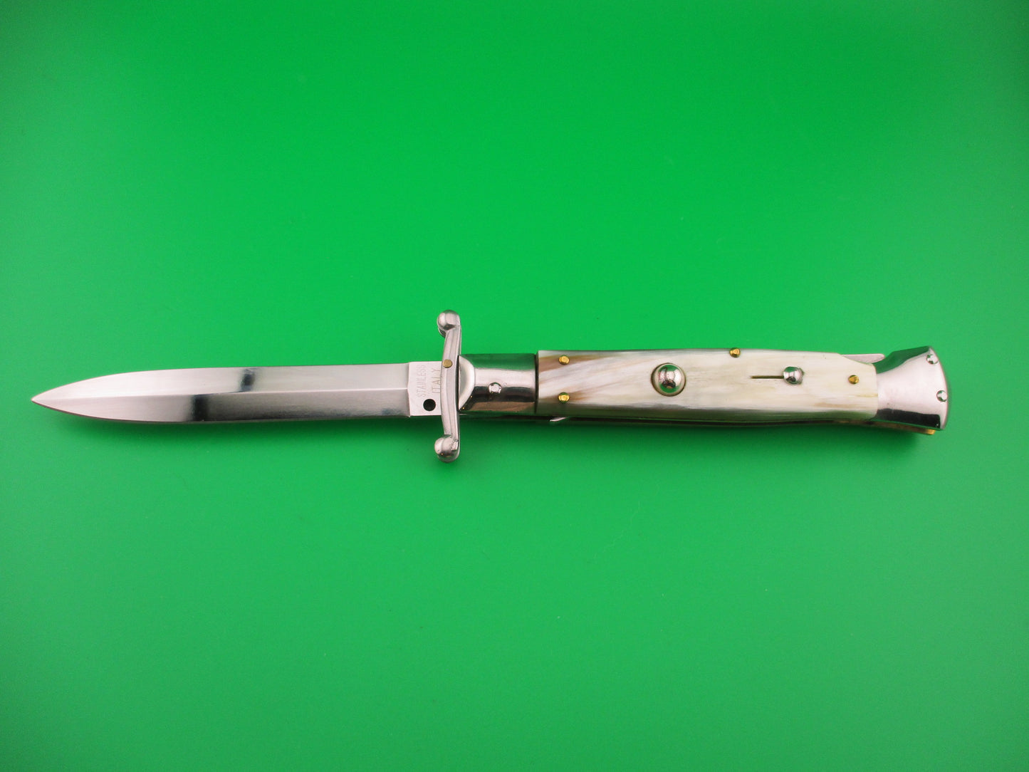 STAINLESS ITALY 23cm Italian Dagger blade Swing Guard Honey Horn automatic knife