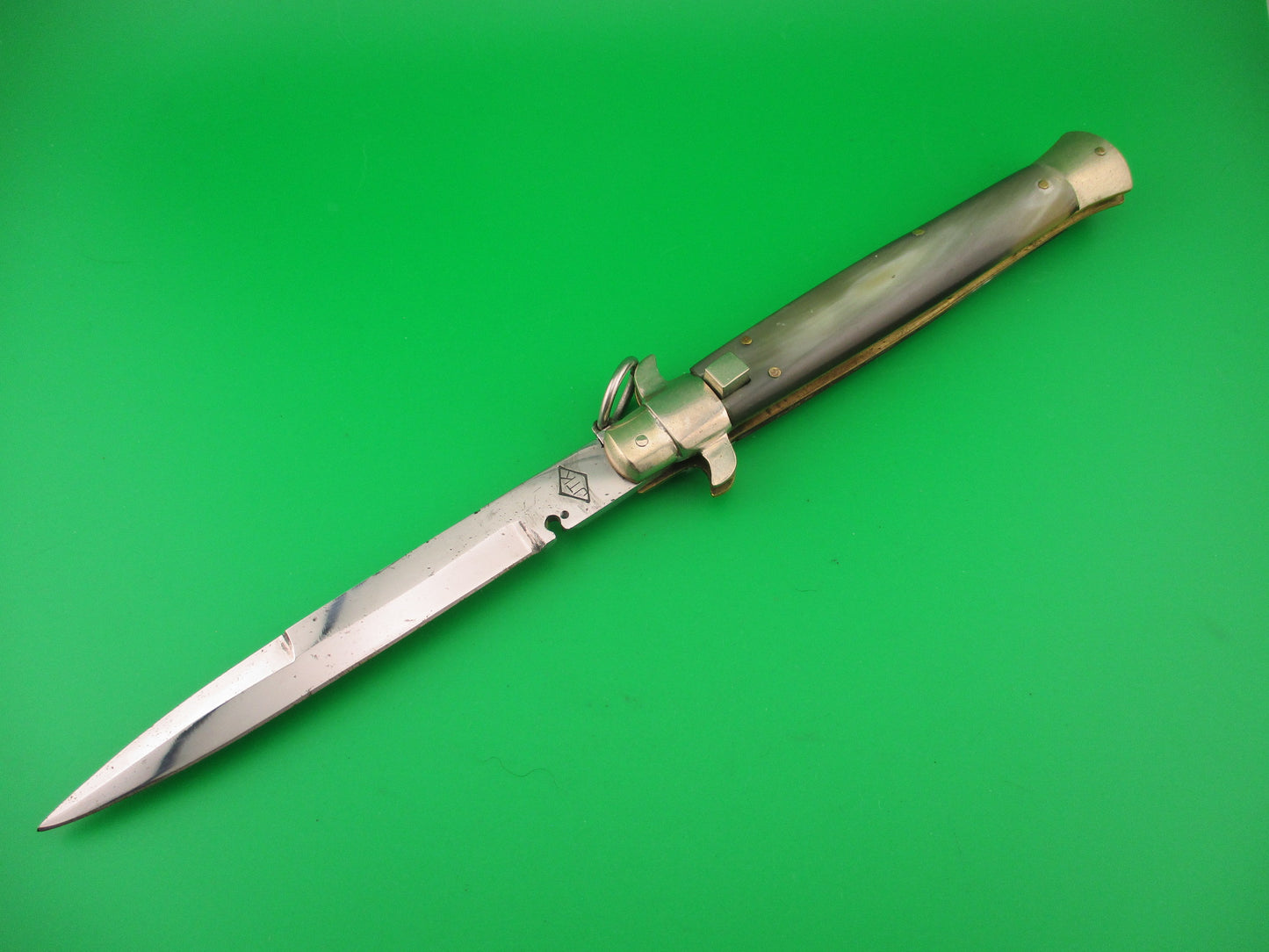 JTK 11 inch Custom Square button ring pull Brazilian horn automatic knife