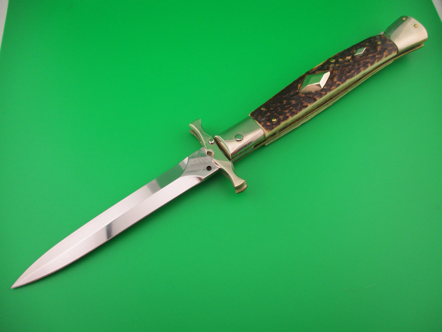 z AGA CAMPOLIN 33cm Italian 2015 Stag Batwing Diamond button automatic knife
