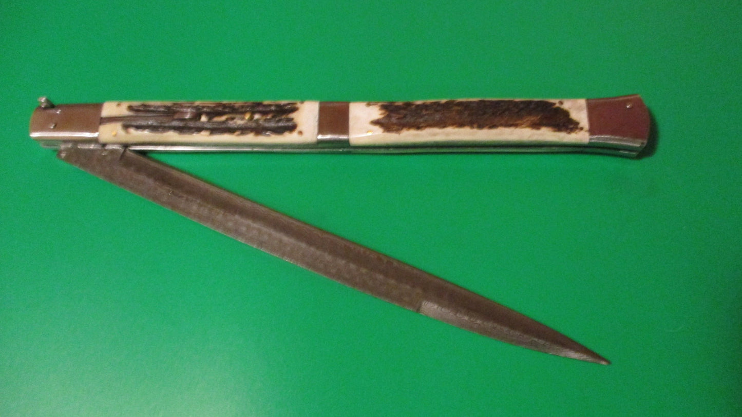 Large Custom 61cm (24 inch) Italian Prioletta HUGE Damascus & STAG Automatic knife Samir Ahmad