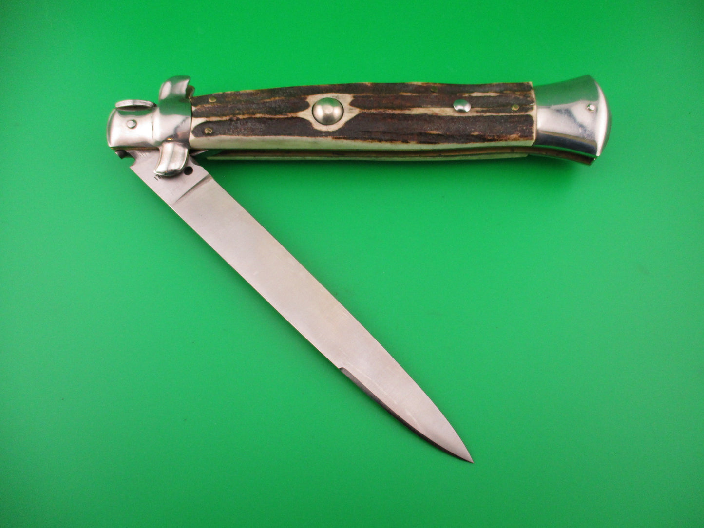 ROSTFREI 38cm Italian Transitional Stag swivel bolster vintage automatic knife