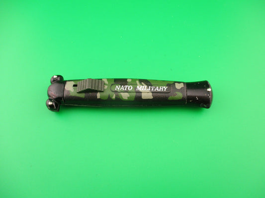 STAINLESS STEEL MADE IN KOREA 21cm NATO MILITARY OTF DA CAMO Black Bolster automatic knife