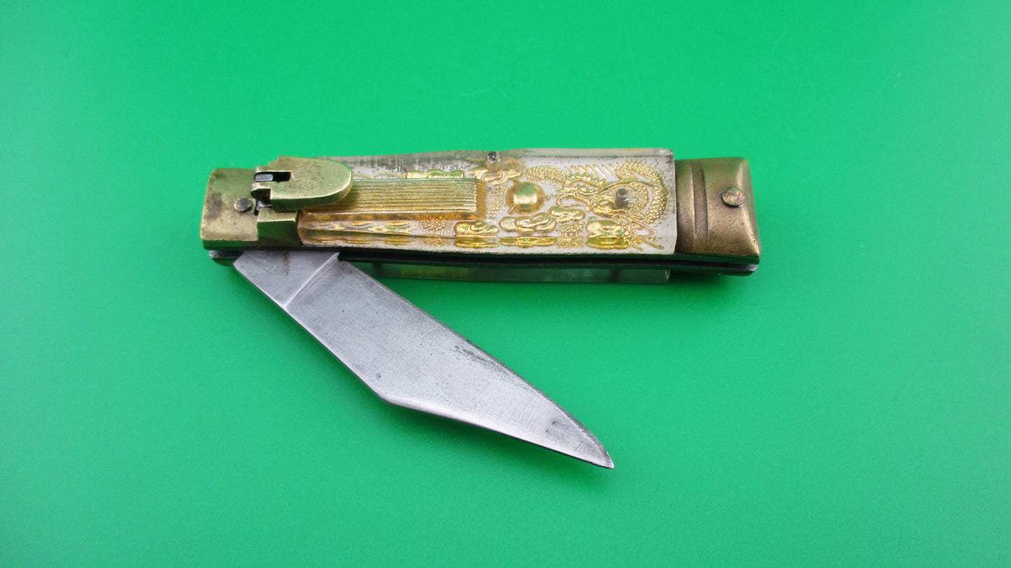 Japanese Bullfighter small 14cm White Gold Vintage lever switchblade knife Mexican Souvenir