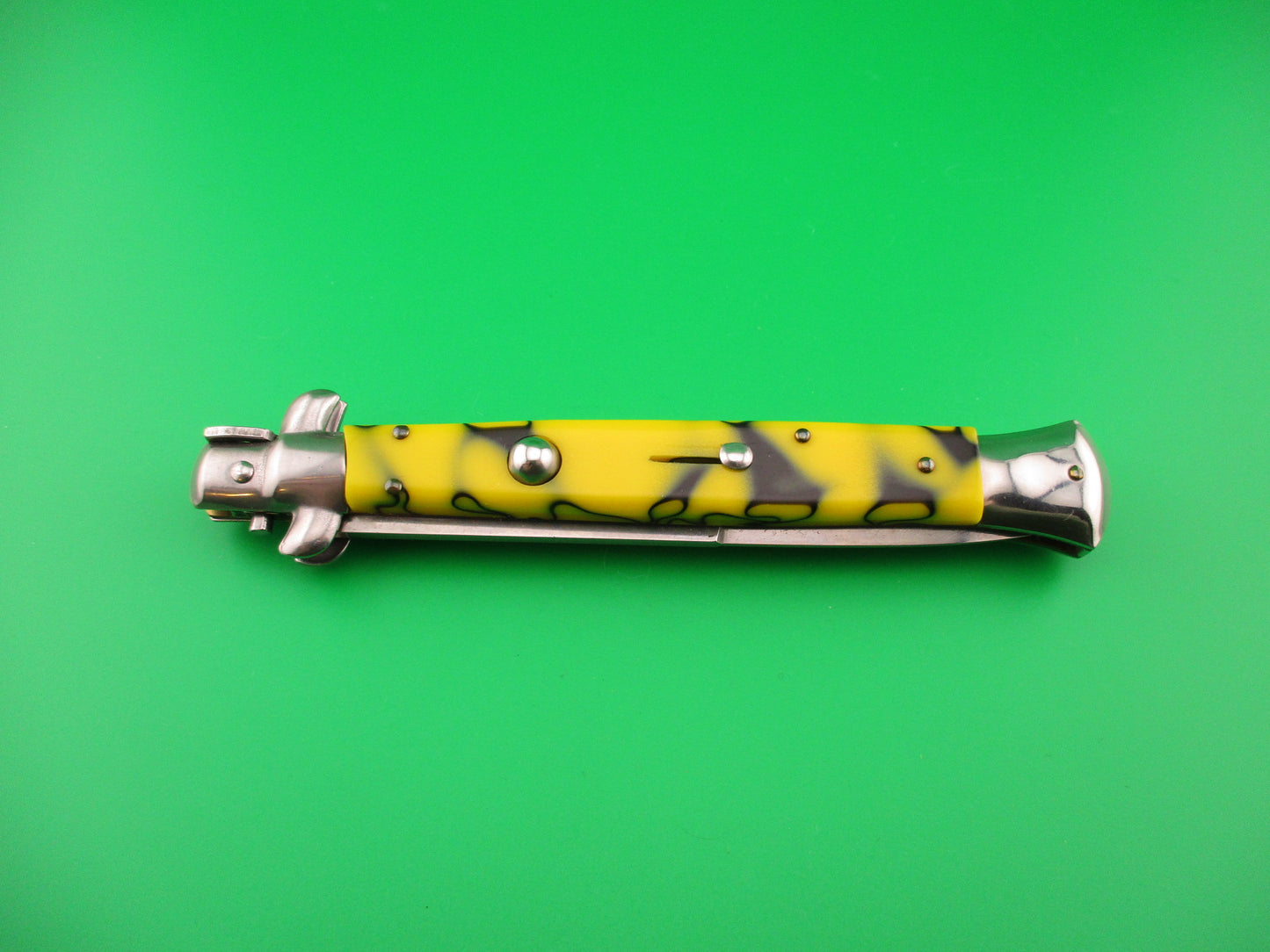 ITALY INOX 28cm Italian Stiletto Yellow & Black Swivel bolster automatic knife
