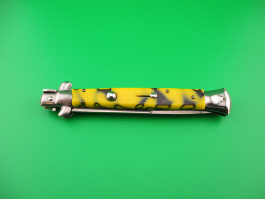 ITALY INOX 28cm Italian Stiletto Yellow & Black Swivel bolster automatic knife