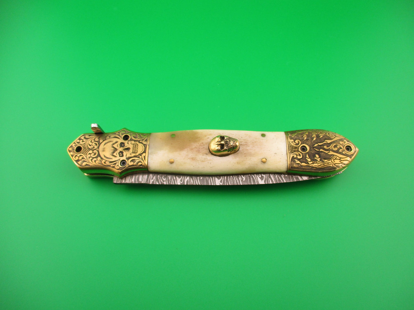 Grim Reaper 29cm Skull Button Custom Automatic Knife by Orang Zaib Brass & horn