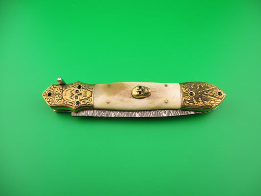 Grim Reaper 29cm Skull Button Custom Automatic Knife by Orang Zaib Brass & horn