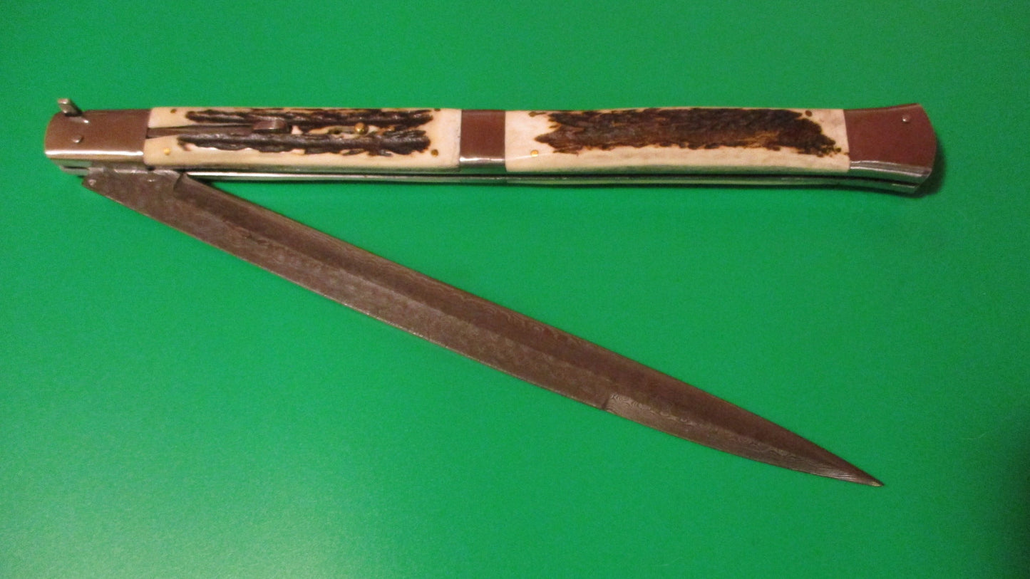 Large Custom 61cm (24 inch) Italian Prioletta HUGE Damascus & STAG Automatic knife Samir Ahmad