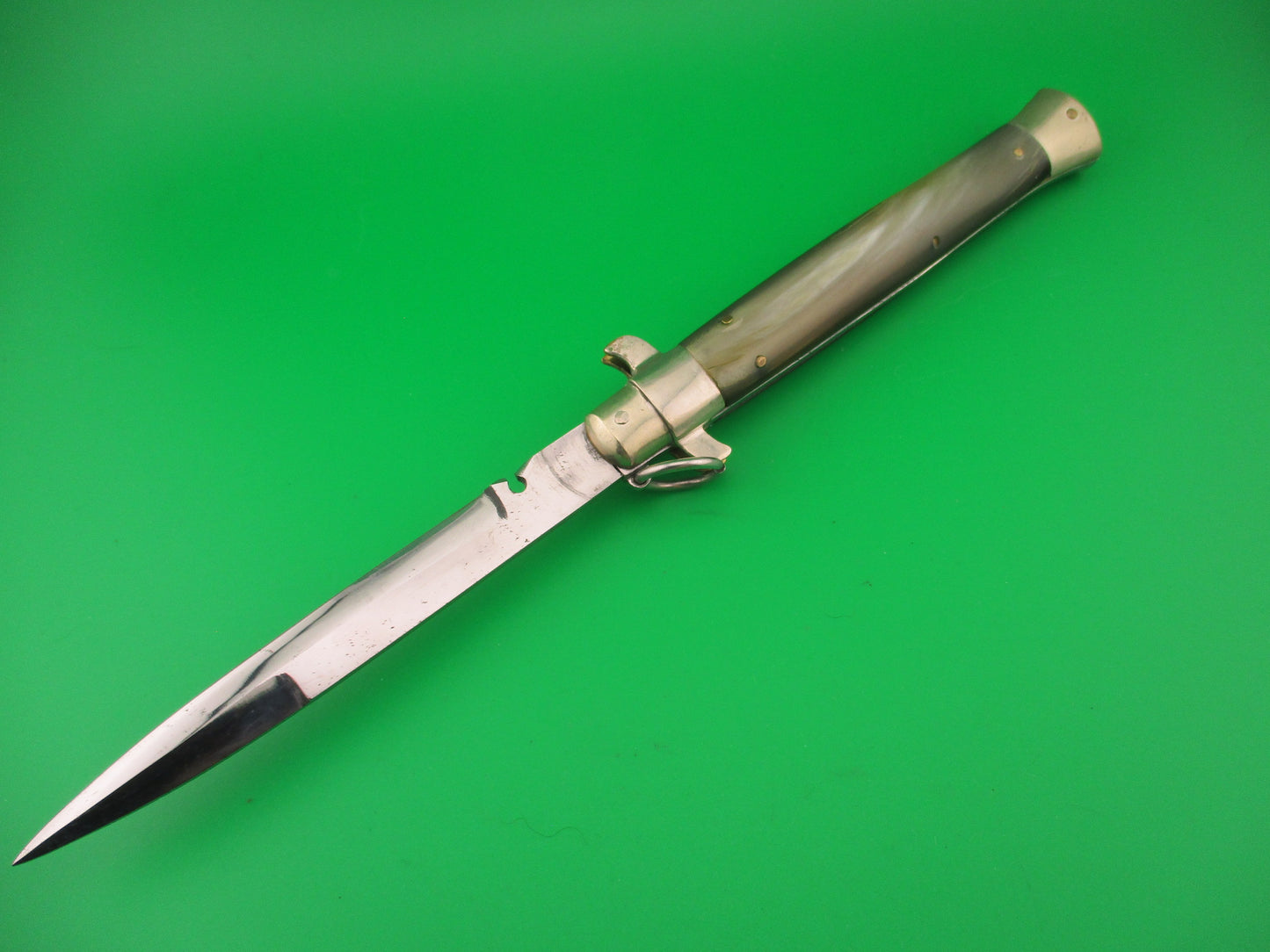 JTK 11 inch Custom Square button ring pull Brazilian horn automatic knife