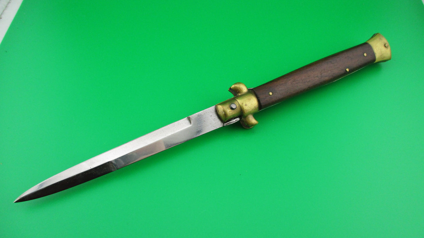 B Rostfrei 28cm Italian Stiletto Swivel Bolster Wood Brass vintage automatic knife.