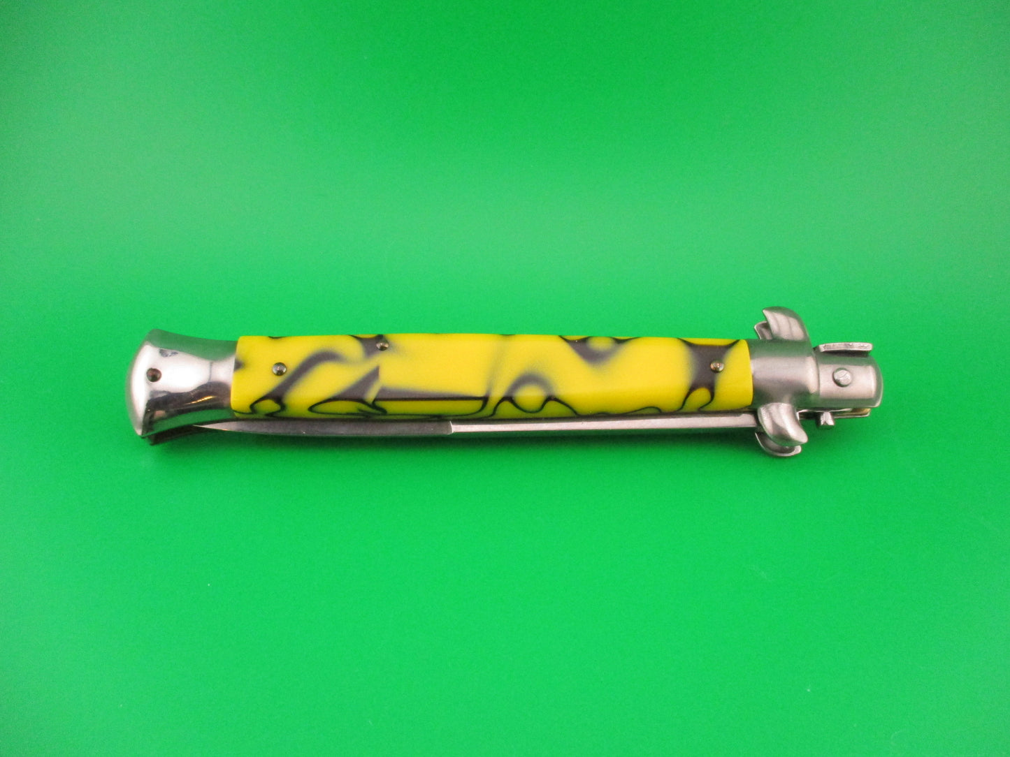 ITALY INOX 28cm Italian Stiletto Yellow & Black Swivel bolster automatic knife