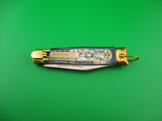 STAINLESS STEEL 19cm Japanese Blue Green Dragon Matador vintage automatic knife