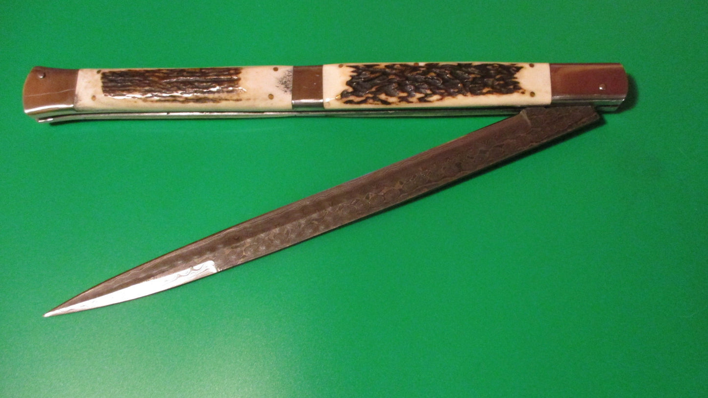 Large Custom 61cm (24 inch) Italian Prioletta HUGE Damascus & STAG Automatic knife Samir Ahmad