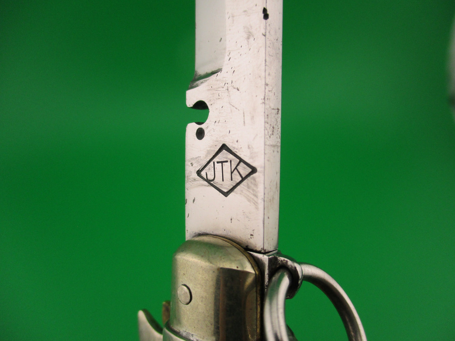 JTK 11 inch Custom Square button ring pull Brazilian horn automatic knife