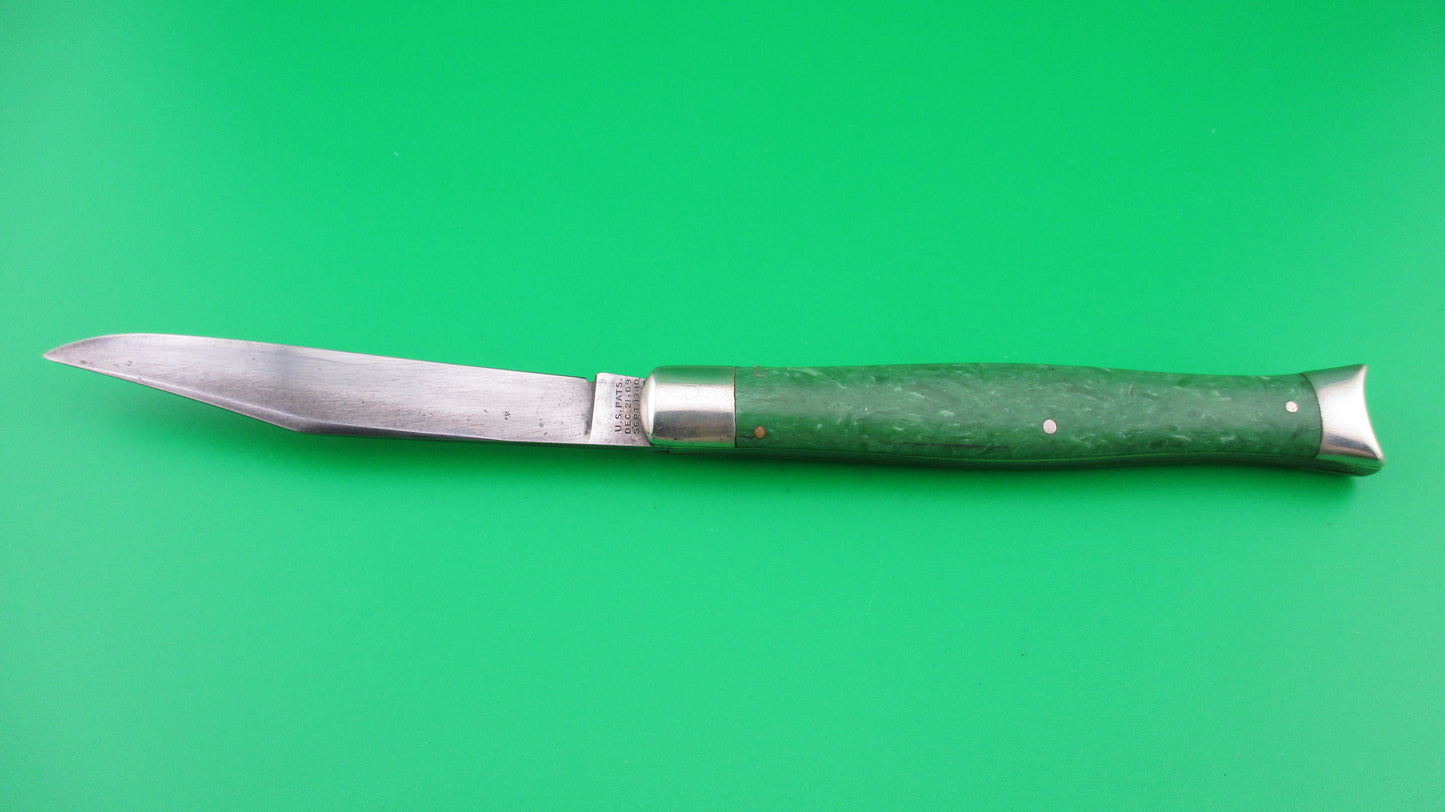 SCHRADE CUT CO Fishtail Green swirl handles Vintage switchblade knife