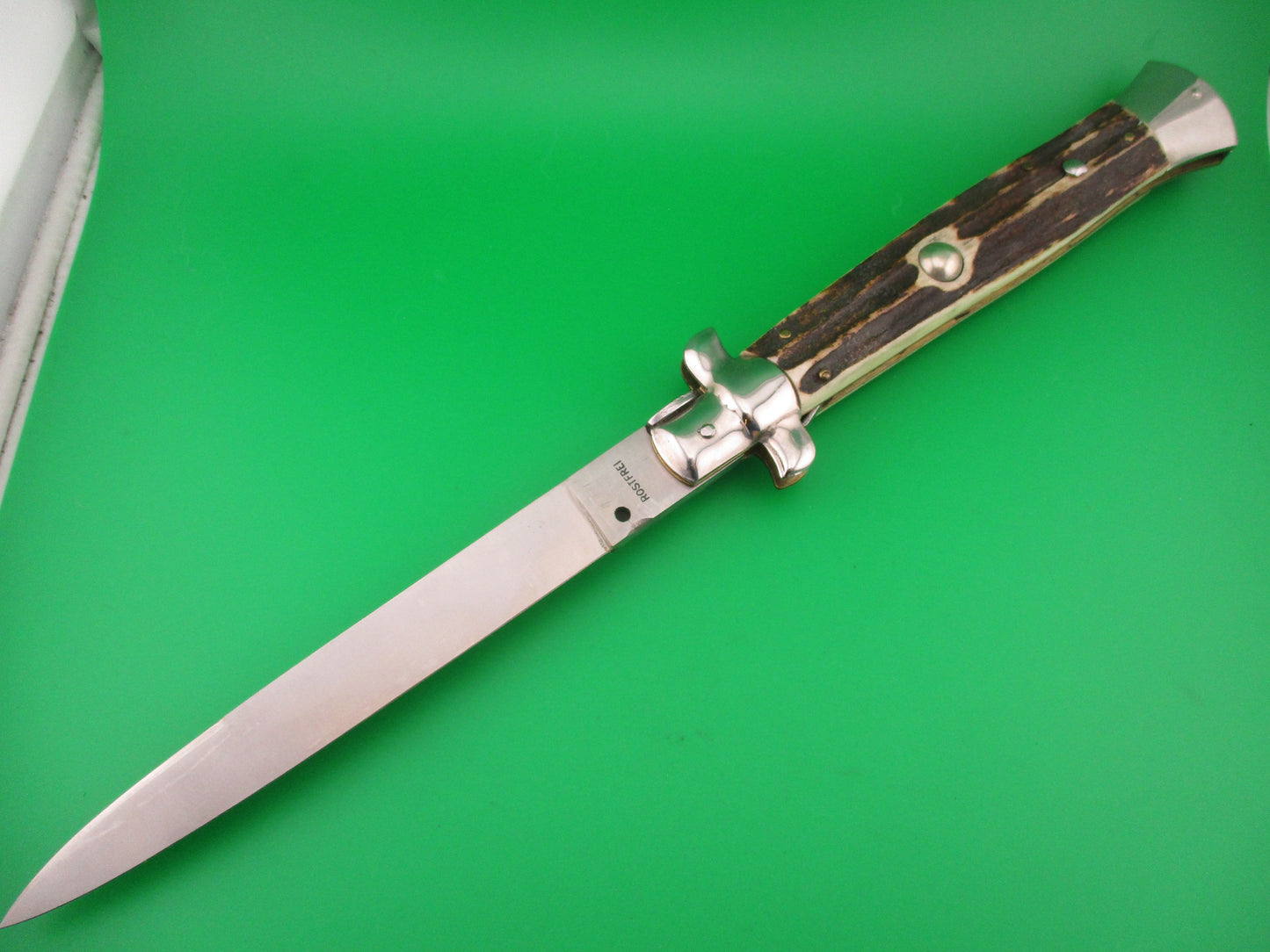 ROSTFREI 38cm Italian Transitional Stag swivel bolster vintage automatic knife