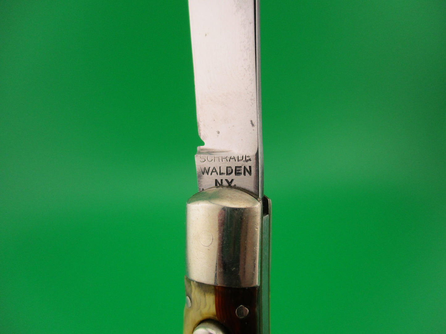 SCHRADE WALDEN #151 Fishtail Butter & Molasses celluloid Vintage automatic knife