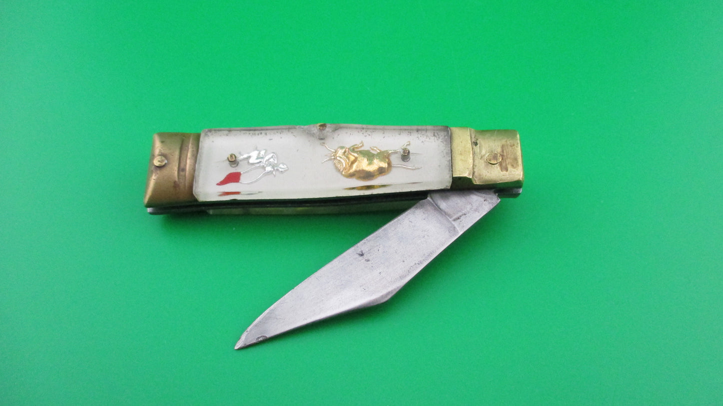 Japanese Bullfighter small 14cm White Gold Vintage lever switchblade knife Mexican Souvenir