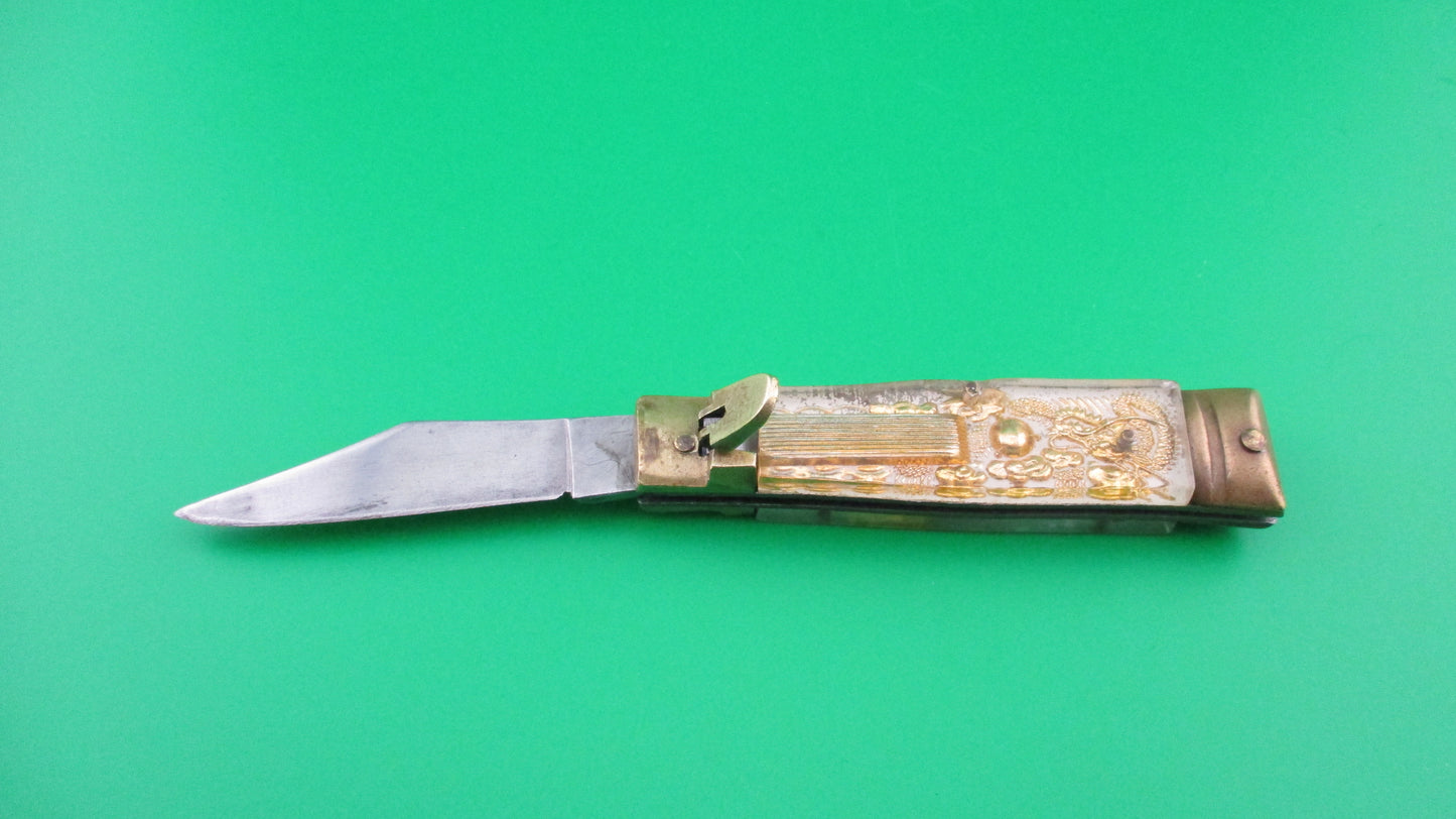 Japanese Bullfighter small 14cm White Gold Vintage lever switchblade knife Mexican Souvenir