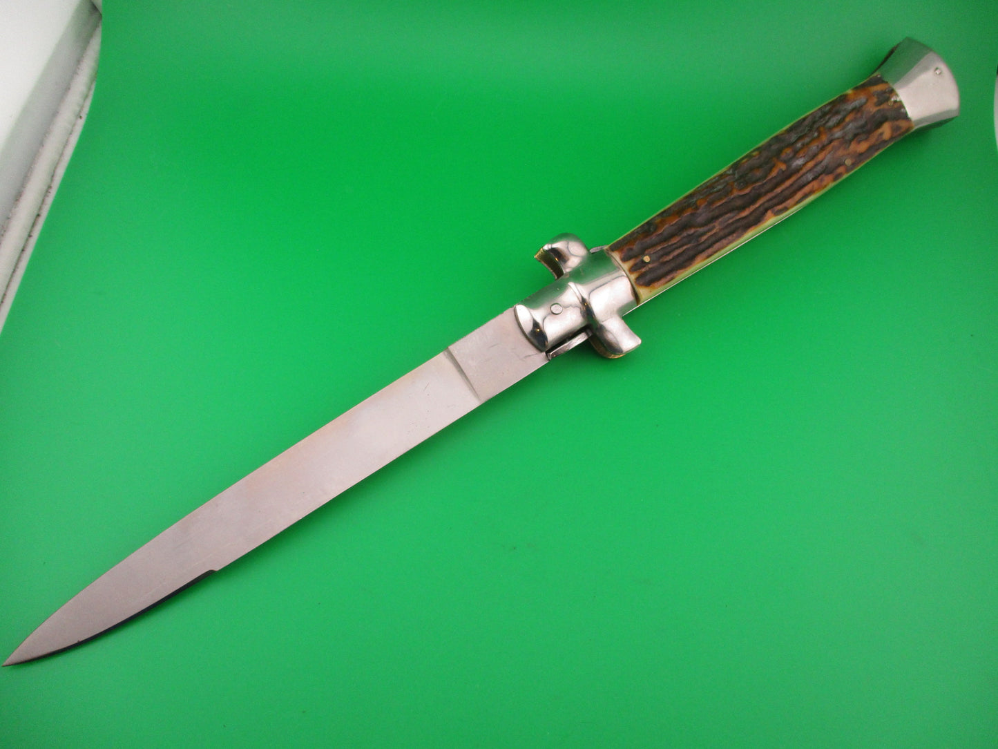 ROSTFREI 38cm Italian Transitional Stag swivel bolster vintage automatic knife