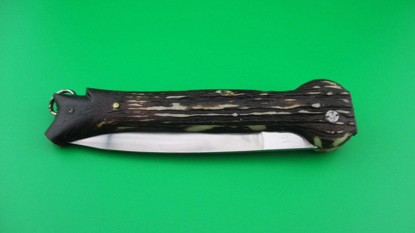 X Brevette SMASH INOX 25cm French Faux stag hoof automatic knife button safety