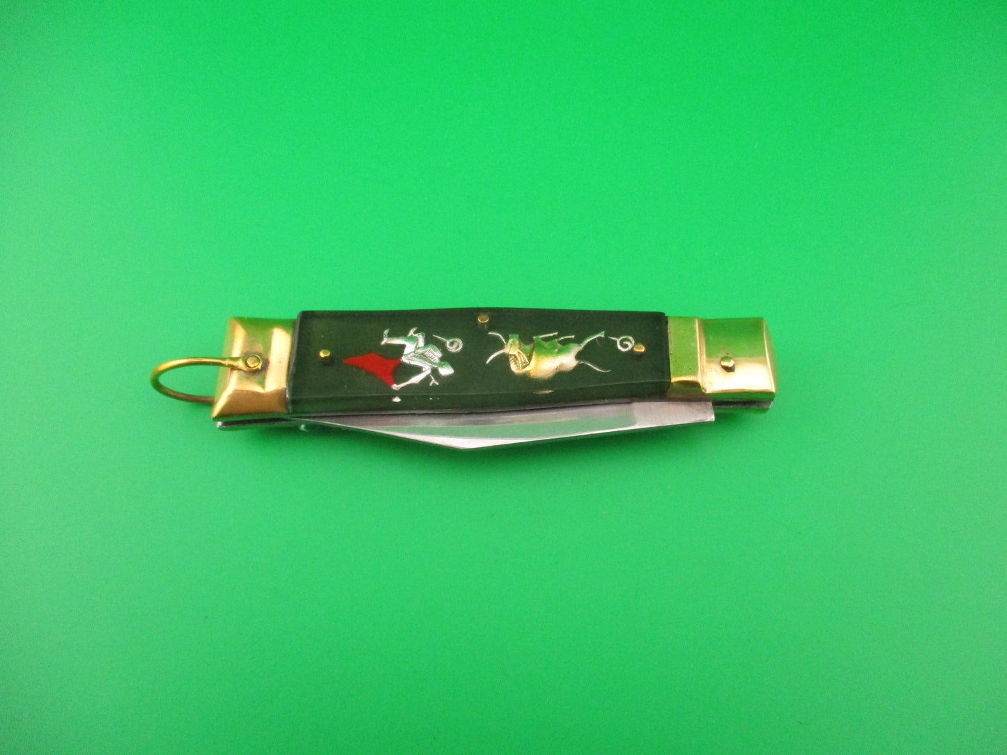 STAINLESS STEEL 19cm Japanese Blue Green Dragon Matador vintage automatic knife