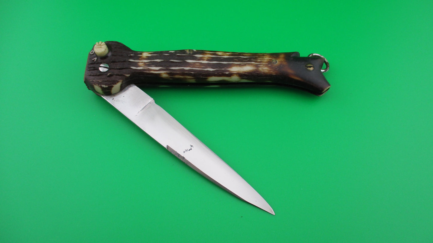 X Brevette SMASH INOX 25cm French Faux stag hoof automatic knife button safety