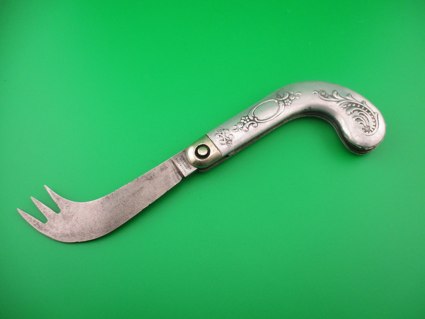 Press Button Knife Co One Arm Man antique switchblade knife Civil War ETCHED