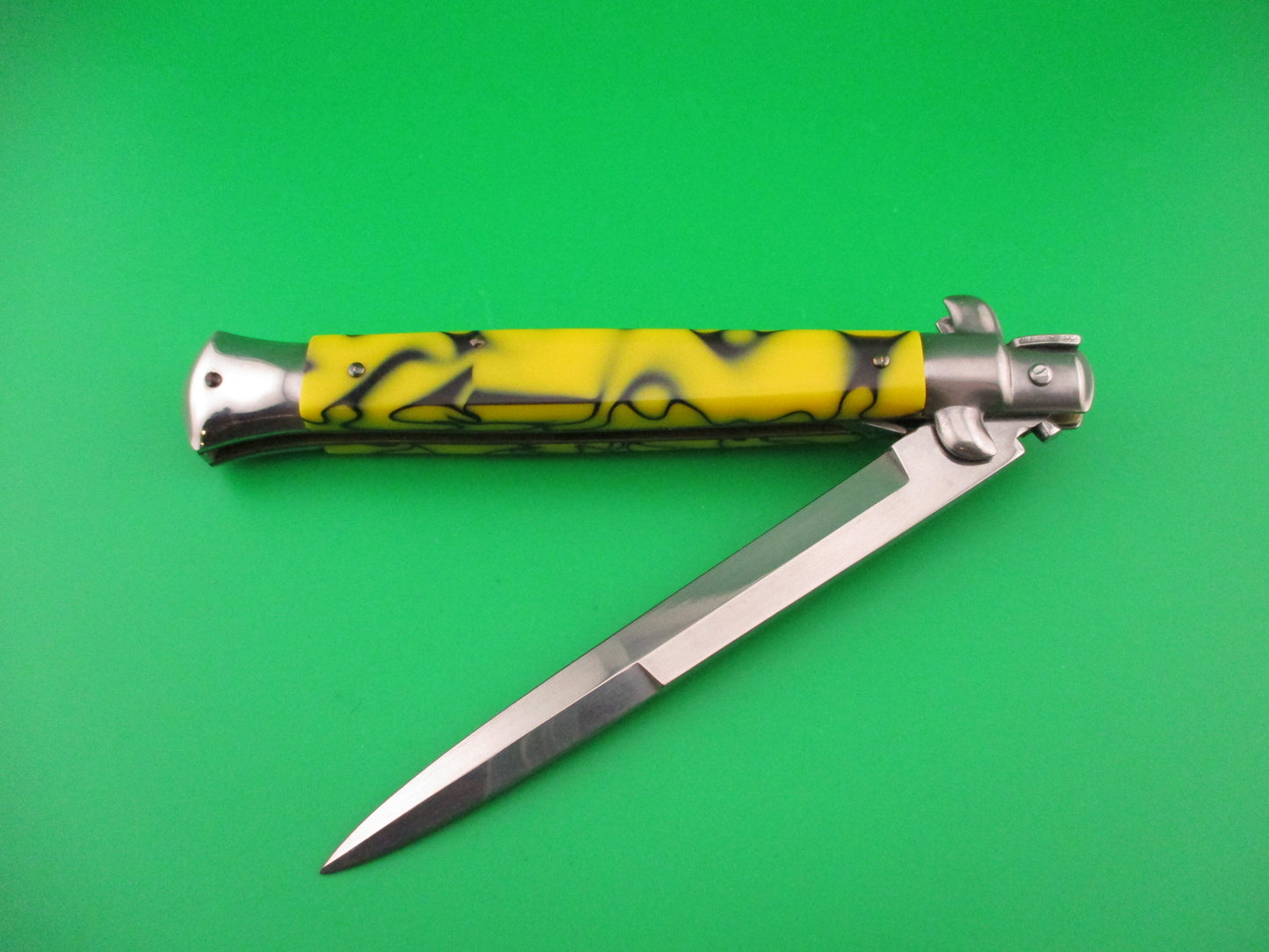 ITALY INOX 28cm Italian Stiletto Yellow & Black Swivel bolster automatic knife