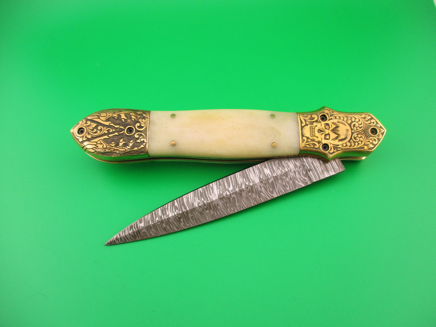 Grim Reaper 29cm Skull Button Custom Automatic Knife by Orang Zaib Brass & horn