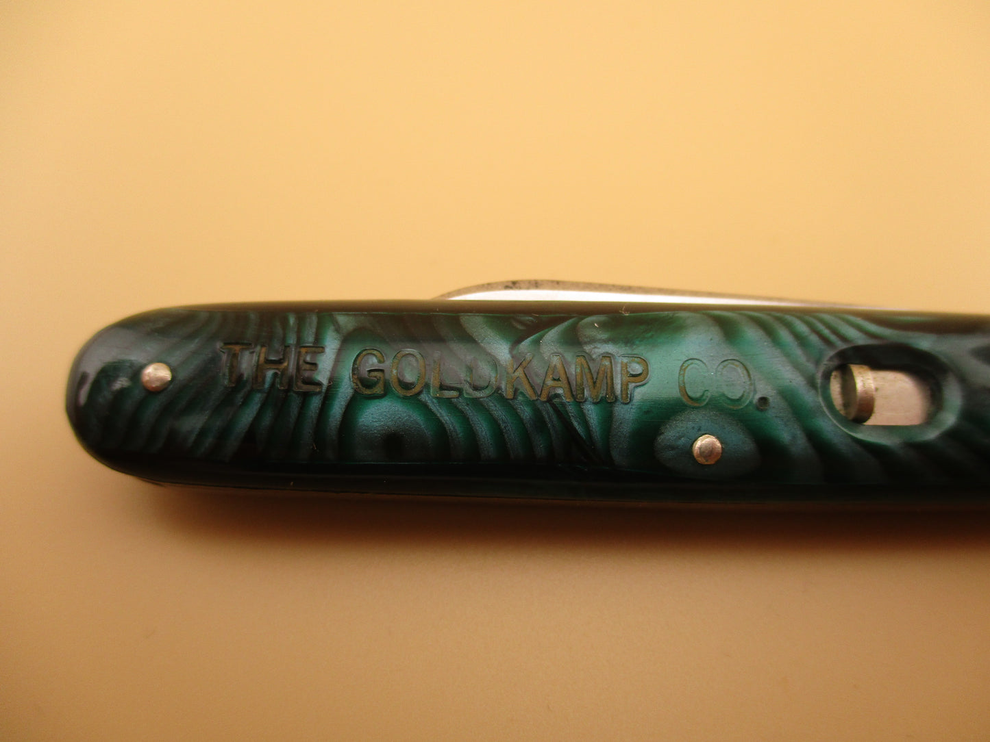 SCHRADE WALDEN Medium Double Green Pearl Advertising MINT automatic knife